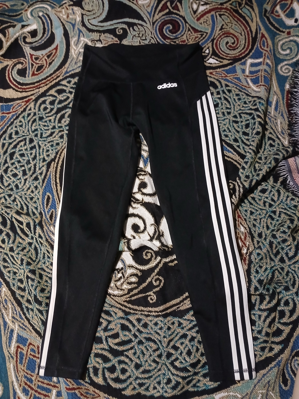 Women's Adidas Aeroready Black Leggings with White Side Stripes Size M